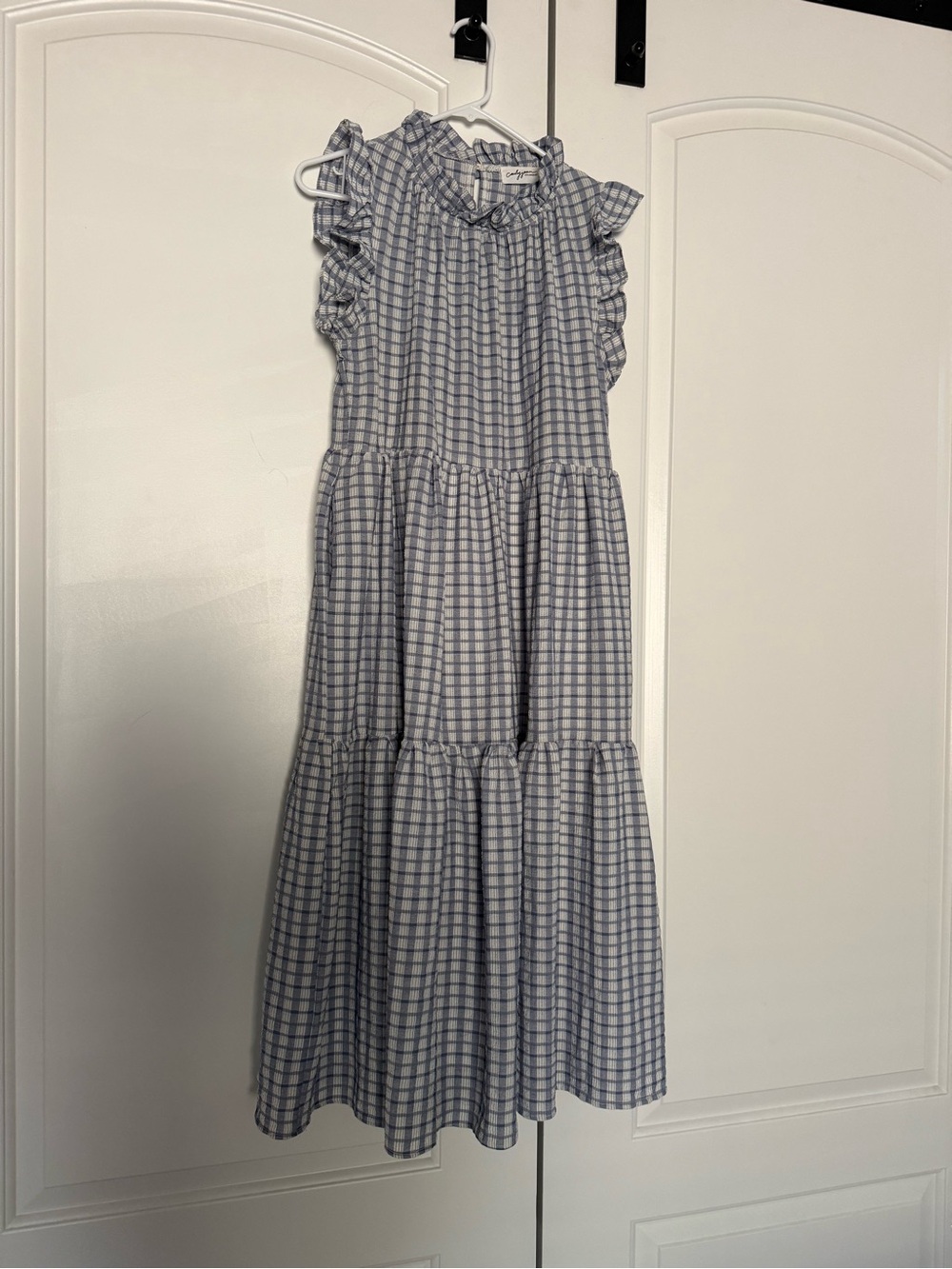 Carly Jean Los Angeles Blue and White Gingham Midi Dress